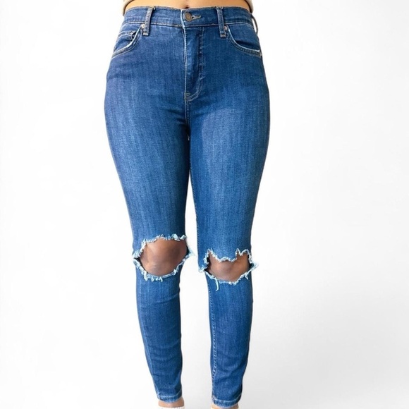 FREE PEOPLE Women's Busted Knee Skinny Fit Denim Jeans Size 28 Indigo - Picture 3 of 6